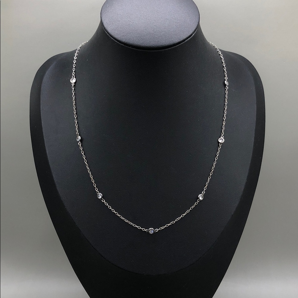 Sterling silver 925 dainty chain necklace with CZ stations FAS Thailand Vtg.